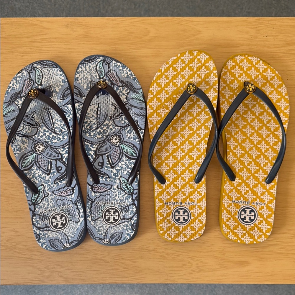 Tory Burch Patterned Flip Flops Duo